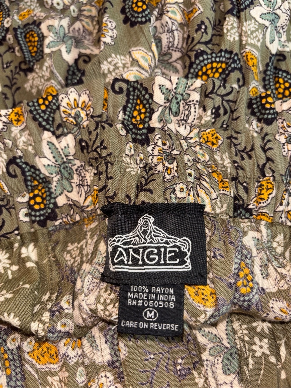 Angie Olive Floral Paisley Ruffle-Waist Women’s Shorts. 1075 - Picture 6 of 7